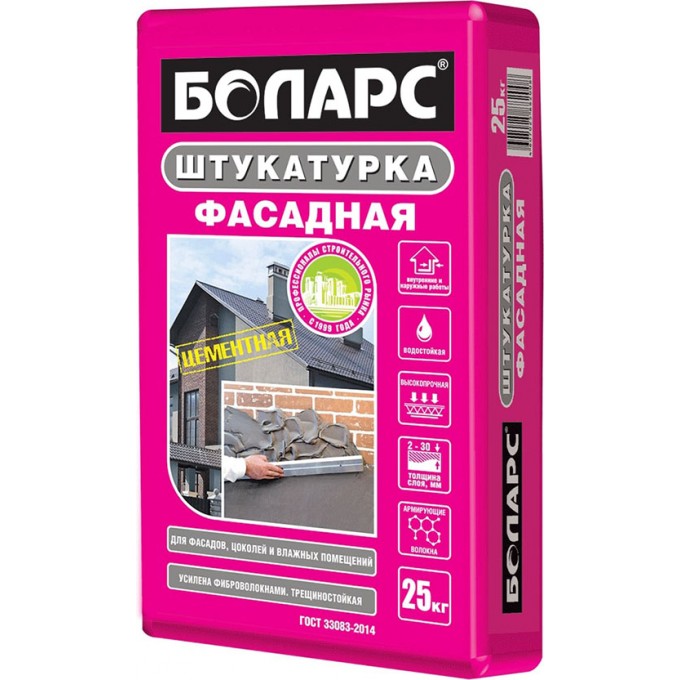 BOLARS штукатурка цементная фасадная с фиброволокном (25кг) 100035849431