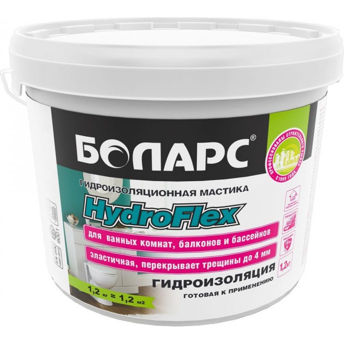 БОЛАРС HydroFlex гидроизоляционная полимерная мастика эластичная (1,2 кг) 100063687482